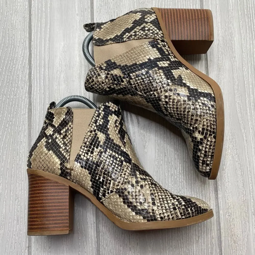 Altar'd State Women's Brynn Snake Print Faux Leather Slip On Boots Size 7.5